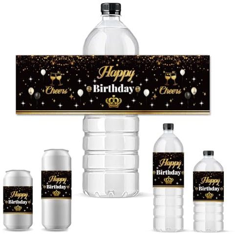 ANATTASOUL 30pcs Water Bottle Labels Birthday with Crown Waterproof Bottle Stickers, 8.51 x 2.54 Rectangle Water Bottle Wraps Sticker for Wedding, Birthday, Anniversary, Party, Event