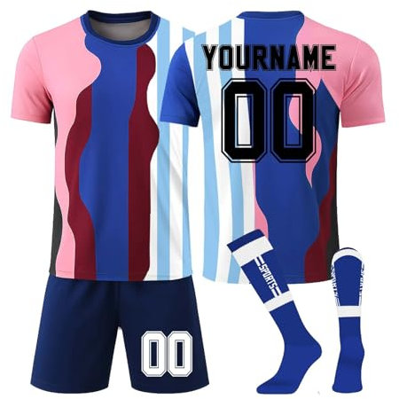 LILIHOT Personalisiert Football Trikot Kinder Erwachsene T-Shirt Shorts&Socks 3 Teiliges Set,mit Team Name & Number Logo Atmungsaktiv Sport T-Shirt Sportkleidung Fanartikel Trikot(#B Sky Blue)