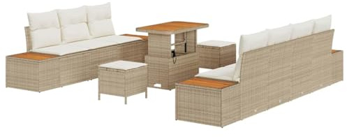 vidaXL 10-teiliges Garten-Sofa-Set mit Kissen in Beige – handgemacht aus Rattan, verstellbar, wetterfest, modulares Möbel für den Außenbereich, perfekt für die Terrasse oder Lounges.