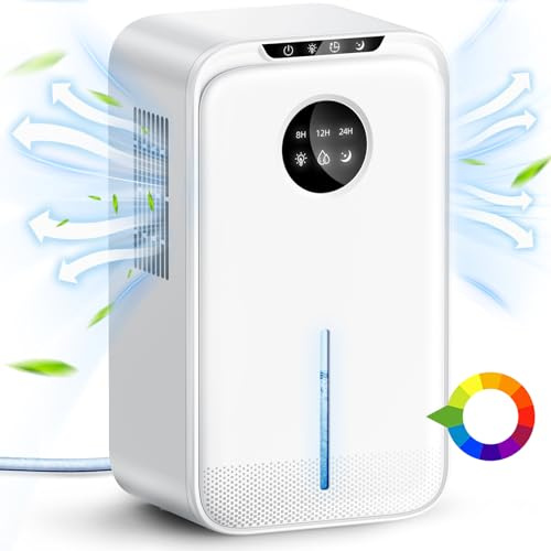 Dehumidifier, 2500ML Dehumidifiers for Home, Quiet Dehumidifiers for Drying Clothes with Drainage Hose,Auto-Defrost|LED Light|Auto-off,Bathroom Dehumidifier for Wardrobe Basement Garage RV