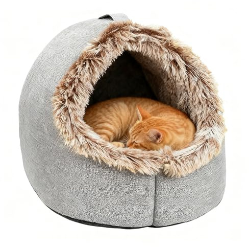 Caverne pour Chat - Nid Doux Et Chaud avec Poignée Apaisante | Lit pour Chat Et Maison Couverte pour Chien - pour Chaton Chiot Petits Et Moyens Animaux Domestiques Intérieur Chambre Salon
