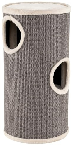 COSTWAY Tonneau Griffoir Chat à 4 Étages, Tapis en Sisal avec Coussin | 3 Grandes Entrées, Passage Intérieur, Arbre à Chat, Chaque Couche Charge 15 kg, 36 x 36 x 70 cm, Gris
