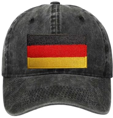 Petite Pine Abgenutzt Deutschland Baseballkappe mit gewaschenem Baumwollstoff,Hut mit gesticktem Deutschen Patch,Sonnenmütze,Verstellbare Baseballcap für Unisex Washed Baseball Cap Germany(Black)