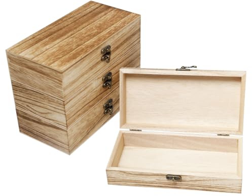 Sxutop 4 Pezzi Piccola Scatola di Legno con Coperchio 20x10x5cm Cassette in Legno Non Finita per Decorative Scatola Portaoggetti Legno Rettangolare per DIY Decorazione e Conservazione