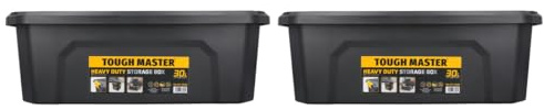 TOUGH MASTER 30L Storage Box Medium With Lid Durable Plastic Reinforced Construction Secure & Stackable Design Versatile for Tools, Toys, Craft Equipment (Pack of 2)