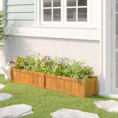 Hochbeet aus massivem Teakholz 150x30x25 cm - Gartenpflege mit wasserbasierter Lasur - langlebig & umweltfreundlich für den Garten