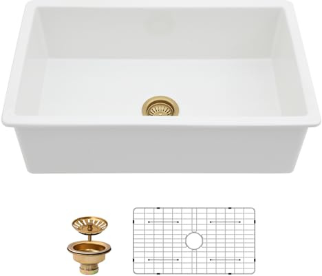 Kichae 30 Inch White Undermount Sink Fireclay 30x18 Inch Dual Drop in & Undermount Kitchen Sink Porcelain Ceramic Single Bowl Deep Basin
