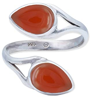 Ring 925 Silber Karneol orange roter Stein größenverstellbar Edelstein echt Silber Damen Sterling Silber Geschenk (MRV-088-16)