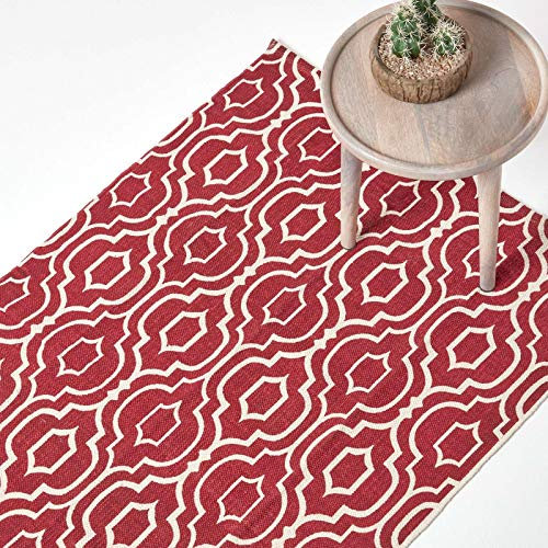 Homescapes Teppich Riga, handgewebt aus 100% Baumwolle, 120 x 170 cm, Baumwollteppich mit geometrischem Muster, rot