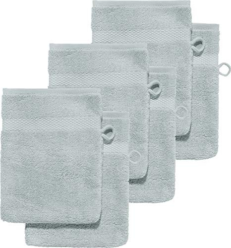 Erwin Müller Waschhandschuh 6er-Pack, Serie Sindelfingen, 100% Baumwolle hellgrau Größe 15x21 cm - Kochfest und trocknergeeignet, saugstarke, langlebige Wohlfühlqualität