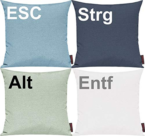 Shirtinstyle Kissenhüllen Set 4 Stück Für Auserwählte! Sofakissen. Kissenbezug, Motiv Esc, Alt, Strg Und Entf, Größe 40 x 40cm, Farbe Blau
