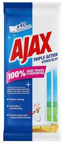 AJAX - Ajax Lingettes Triple Action Nettoyant Vitres 40 Lingettes - Lot De 4