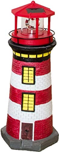 NATIV LED Solar-Leuchtturm mit rotierender Leuchte, handgefertiger Dekoturm für den Außenbereich, 37cm hoch