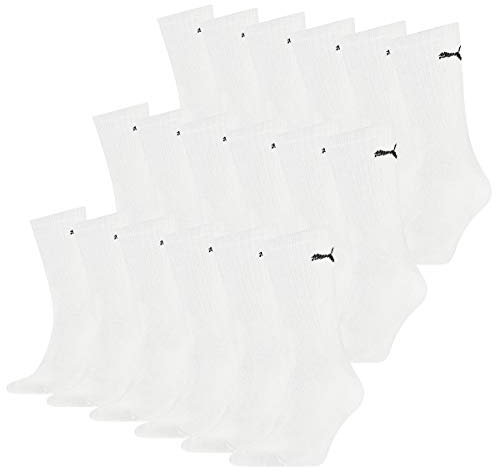 PUMA Unisex Crew Socks Socken Sportsocken MIT FROTTEESOHLE 18er Pack (White, 39-42)