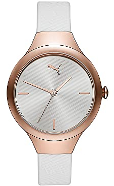 Puma Damenuhr Contour, Dreizeigeruhrwerk, 36 mm Gehäuse aus roségoldener Legierung mit PolyurethanArmband, P1018