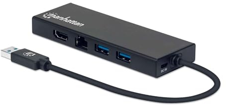 Manhattan-Products USB-A Hub - Multiport mit 1 x HDMI, 1 x VGA, 2 x USB 3.0, 1 x Ethernet Port, 1 x Micro-USB, Dual Monitor, Plug&Play, Notebooks