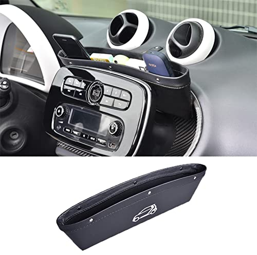 FIEMACH Mittelkonsole Aufbewahrungsbox für Smart 453 Fortwo/Forfour 2015-2019, Organizer Tasche, PU-Leder, Konsolen-Zubehör, Aufbewahrung für Handys Schlüssel Karten Münzen (schwarz)