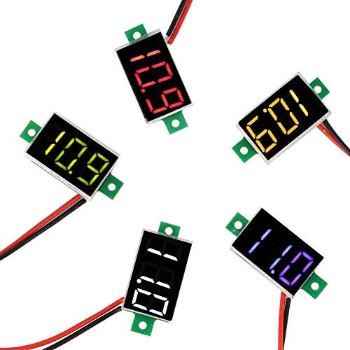 Gancon Mini Digital Voltmeter, 5pcs Voltage Meter, DC 2.4V-30V 2-Wire Voltage Tester with LED Display for Monitor the Battery Voltage
