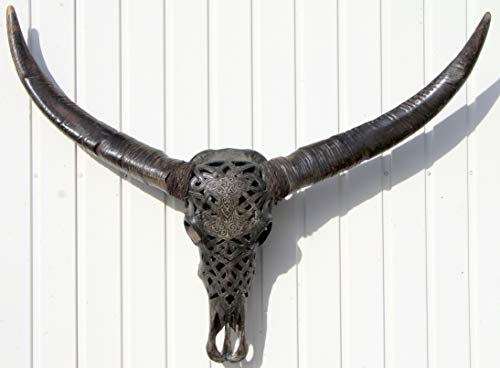 Wogeka ECHT Büffel Schädel 106 cm Longhorn Stierkopf Tribal Gothic Thors Hammer Horn 42