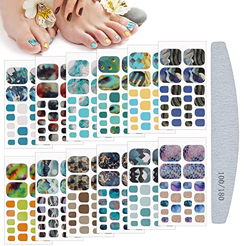 Kalolary D'autocollant de Vernis à Ongles, 12 Feuilles Marbre Stickers de Vernis à Ongles d’Enveloppements Complets avec Limes à Ongles pour Femmes Filles