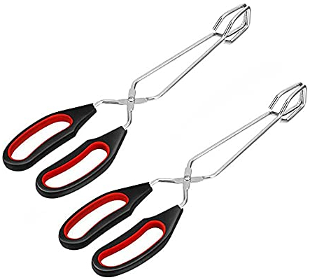 Alnicov Pinzas de tijera, 2 piezas de acero inoxidable para barbacoa de cocina con mango de silicona, pinzas para asar a la parrilla, pinzas para hornear, pan y alimentos, 25,5 cm