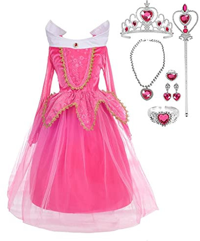 Lito Angels Bambina Vestito da Principessa Aurora Costume Bella Addormentata con Accessori Taglia 3-4 Anni Rosa Caldo