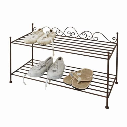 Loberon Schuhregal Cloutier, braun | Zweistöckig, Französischer Stil, Kunstvoll und Funktional, im Antik-Look, Ordnungshelfer, Flurzubehör, Eisen