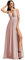 N/ C C009 Robe de demoiselle d'honneur longue avec col en V et fente en mousseline de soie plissée avec poches, rose poudré, 48 plus