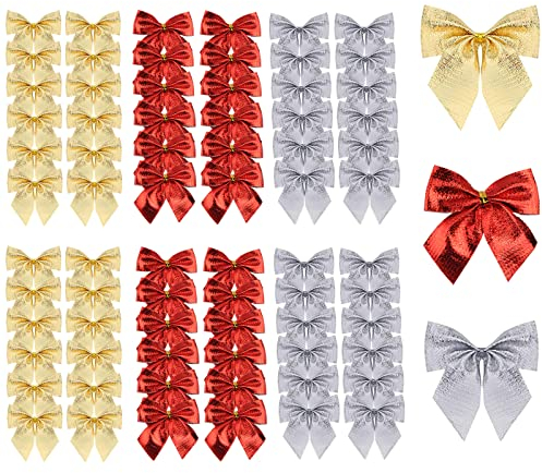 Fiocco per Albero di Natale Oro Rosso Argento 72 Pezzi - Nastro Decorativo Ornamenti per Ghirlande di Natale