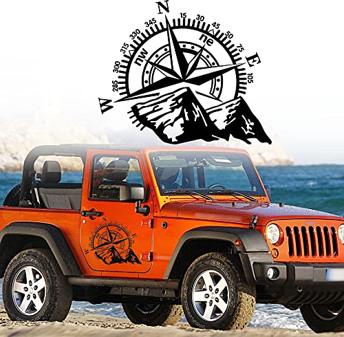 TOMALL 53cm x 44cm Berg Kompass Aufkleber Aufkleber für Motorhaube Auto Kompass Grafik für SUV Geländewagen Karosserie Seite Tür Kofferraum Universal Wasserdicht Vinyl Aufkleber (schwarz-1)