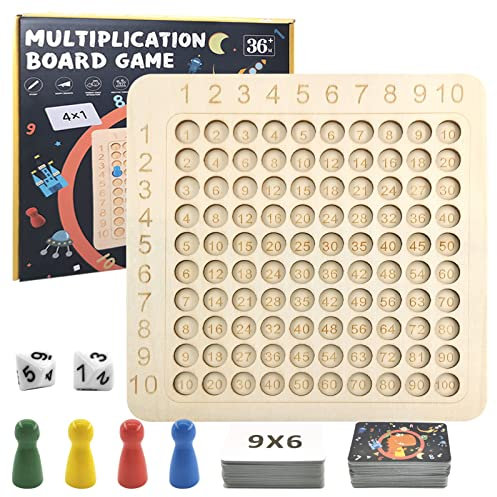 TOPJOWGA Mathe-Multiplikationsbrett aus Holz | Multiplikation Times Tabellenspiele | Montessori-Multiplikations | Einmaleins-Spiel Zahlenreihenkarten 1-100 Mathematik Spiele Montessori Spielzeug