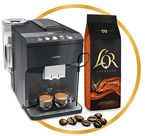 L'Or Espresso Café Grano Colombia 100% Arábica, 500 g + Siemens TP503R09 Cafetera espresso superautomática, EQ.500 Classic, Negro, 1500 W, 1.7 litros, Plástico