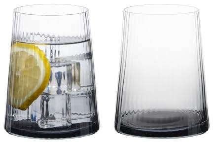 Anton Studio Designs Empire Handmade DOF Tumblers for Whiskey, Spirits or Water - 400 ml - Smoke Grey - Set of 2 Elegant Drinking Glasses