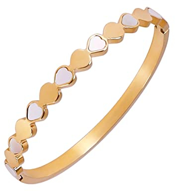 MILAKOO Bracelet manchette en or pour femme Bracelet manchette en acier inoxydable avec petits cœurs et coquillages blancs Bracelet ouvert Boho