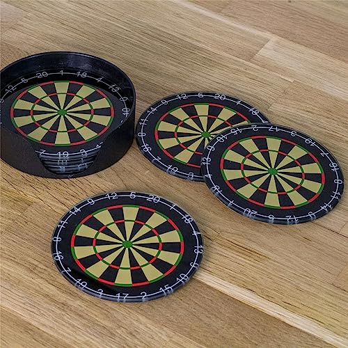 Set mit 6 Glas-Dartscheiben-Untersetzern mit Halter, runde Dartscheiben-Getränkeuntersetzer, Bierdeckel für Zuhause, Bar, Neuheit Untersetzer – Dart-Geschenk