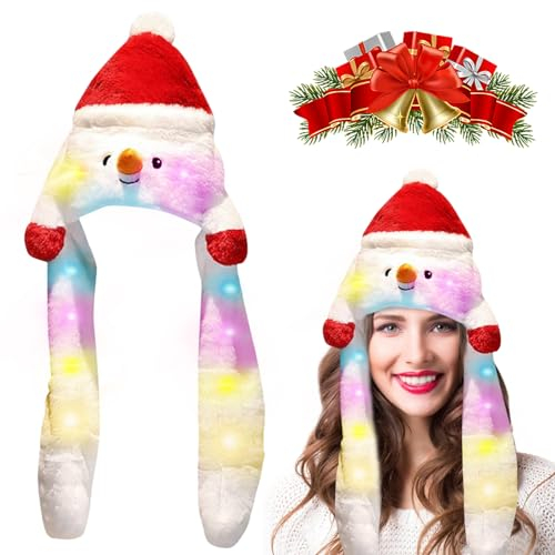 Qunkun LED Weihnachtsmütze - Plüsch Nikolausmütze Mit Beweglichen Ohren für Erwachsene und Kinder - Lustiger Weihnachtsmann Hut