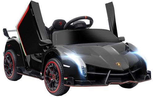 HOMCOM Voiture électrique Licence Lamborghini Veneno 12V pour Enfants avec Portes Papillon, Batterie Amovible, télécommande, Musique, klaxon, Suspension, pour 3-6 Ans, Noir