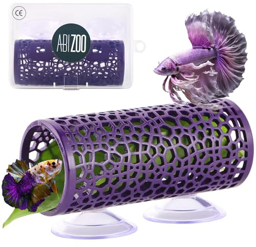 Abizoo Betta Cave – Lila Fischtunnel mit Löchern für kleine Fische & Garnelen Lebensraum Betta Toys Shelter Versteck Moos Aquarium Ornament