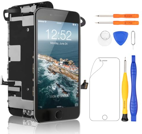 Yodoit Schermo di Ricambio per iPhone 8 Full Assembly Display LCD Nero con Tasto Home, Fotocamera Frontale e Altoparlante Auricolare Touch digitizer con Kit di Strumenti e Pellicola Protettiva