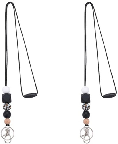GORGECRAFT 2 Cordon en Perles pour Clés,Joli Tour de Cou en Silicone,Porte-Cartes,Cordon Détachable avec Porte-Clés pour Badges D'Identité,Femmes,Infirmières,Enseignants,Employés de Bureau