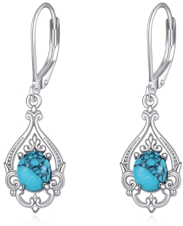 YAFEINI Türkis Ohrringe für Damen 925 Sterling Silber Türkis Tropfen Ohrhänger Vintage Ohrringe Schmuck Geburtstags Geschenke für Mädchen (Türkis Ohrringe)