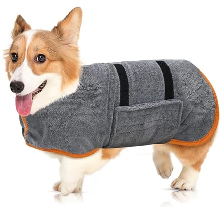 Bademantel Hund Klein, Hundebademantel Kleine Hunde,Hund Bademantel,Mit Klettverschluss, Gute Wasseraufnahmewirkung (S-Größe)