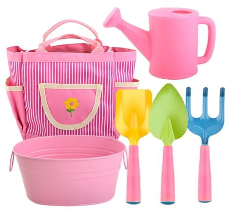 Garten-Set für Kleinkinder, Garten-Set für 6-teilig, mit Blumentopf, Tasche, Wasserkanister, Schaufeln, Rechen | Sandspielzeug