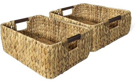 Aufbewahrungskorb FABI S 2er Set (34/23/14) aus Wasserhyazinthe mit Holzgriff Natur Ordnungshelfer Aufbewahrung Ordnungshelfer Dekoschale Regalaufbewahrung Aufbewahrungskorb Regalkorb