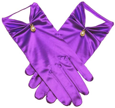 ihreesy Kurze Satinhandschuhe, 22cm Hochzeitshandschuhe Opernhandschuhe 1920er Jahre Perlenhandschuhe Blumenhandgelenk Spitzenhandschuhe Damen Handgelenk für Frauen und Mädchen,Lila