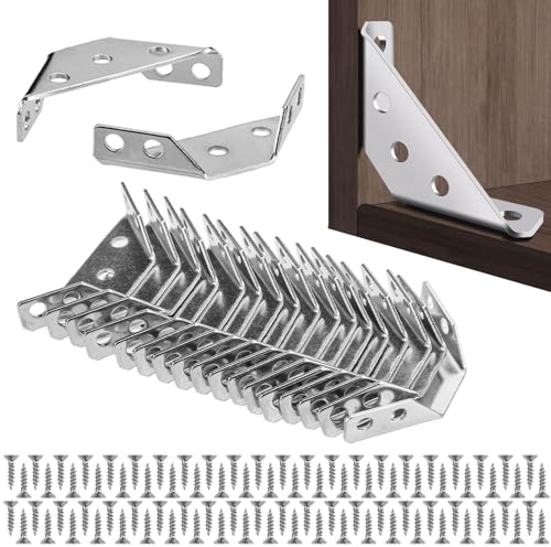 woshilaoDS 24 Pz Staffe Angolari, Squadrette Angolari per Legno, Squadrette Triangolari, Staffa Angolare Connettore Ferramenta per Mobili, Supporto Connettori Acciaio Inox per Mensole Armadi Tavoli