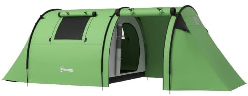 Outsunny 3-4 Mann Campingzelt, großes Familien-Tunnelzelt mit Schlafzimmer und Wohnzimmer, 3000 mm wasserdicht, tragbar mit Tasche, für Angeln, Wandern, Festival, Dunkelgrün