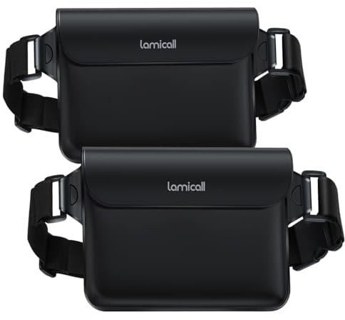 Lamicall wasserdichte Tasche, wasserfester Beutel - [2 Stück] wasserdichte Bauchtasche mit einstellbarem Band, IPX8 Waterproof Bag für Wassersport, Strand, Schwimmen, Bootsfahrten - Schwarz