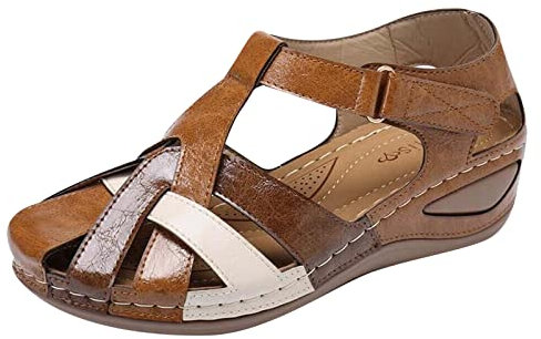 AEGJEGVD Sandales Femme Ete Confortable Orthopedique Chaussures AntidéRapantes Respirantes Sandales Et Nu-Pieds BohêMe à Bout Fermé Sandales Avec Talon Plateforme Comfy Semi Trailer Sandales
