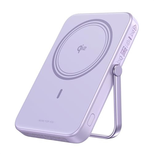 UGREEN Uno Qi2 15W Power Bank Magnético 10000mAh, Cargador Portátil Inalámbrico PD 20W con Pantalla y Soporte, Compatible con iPhone 16/15/14/13/12 Mini Plus Pro MAX (Púrpura)